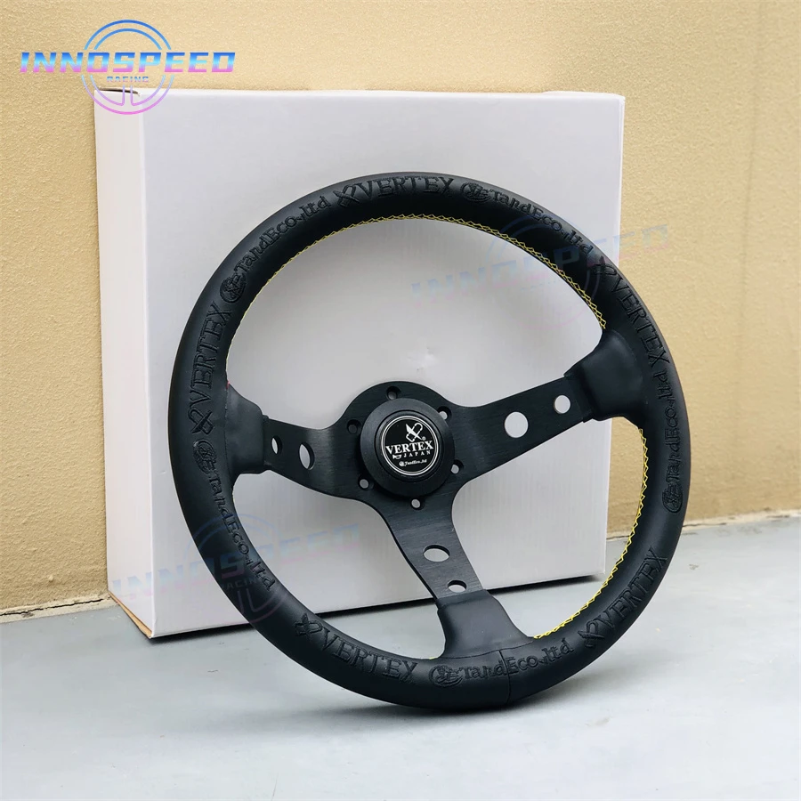 VERTEX KING 13inch 330mm JDM Racing Black Genuine Leather Drift Sport Steering Wheel