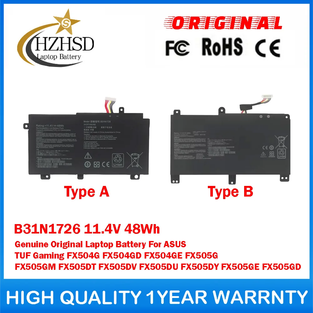 B31N1726 11.4V 48Wh Genuine Original Laptop Battery For ASUS TUF Gaming FX504G FX504GD FX504GE FX505G FX505GM FX505DT FX505DV