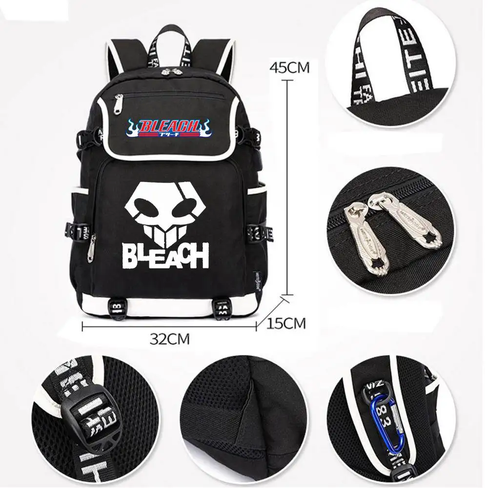 Men Backpacks Student School Book Bag Cosplay Bleach Kurosaki Ichigo USB Backpacks Rucksack Laptop Bags Travel Shoulder Bags