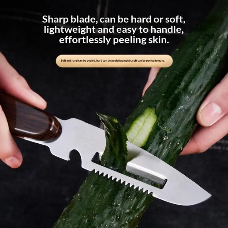2-in-1 Serrated Peeling Knife Vegetable Peeler Wood Handle Sharp Serrated Blade Fast Fruit and Vegetable Preparation at Home