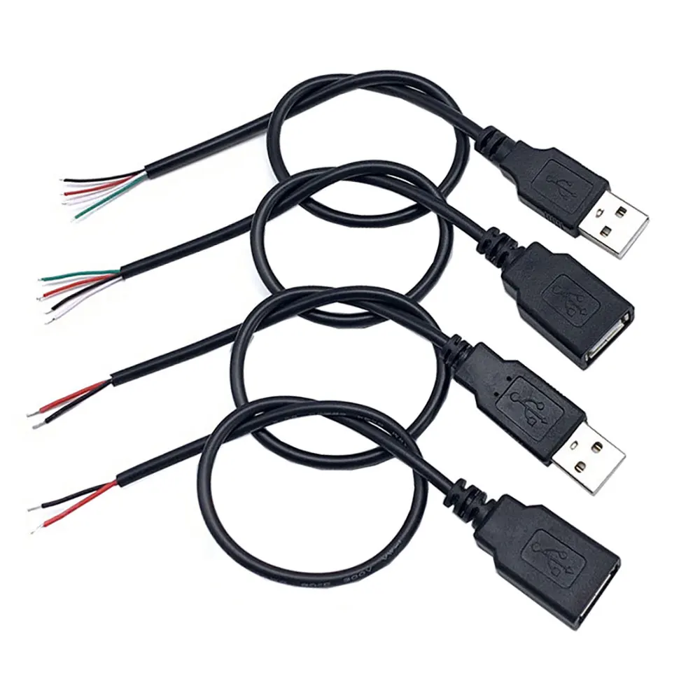 Jcd conector de carregador usb, 2 pinos, 4 pinos, usb 2.0, macho, fêmea, cabo de extensão de fonte de alimentação, cabo de carregamento, linha de dados diy ﻿