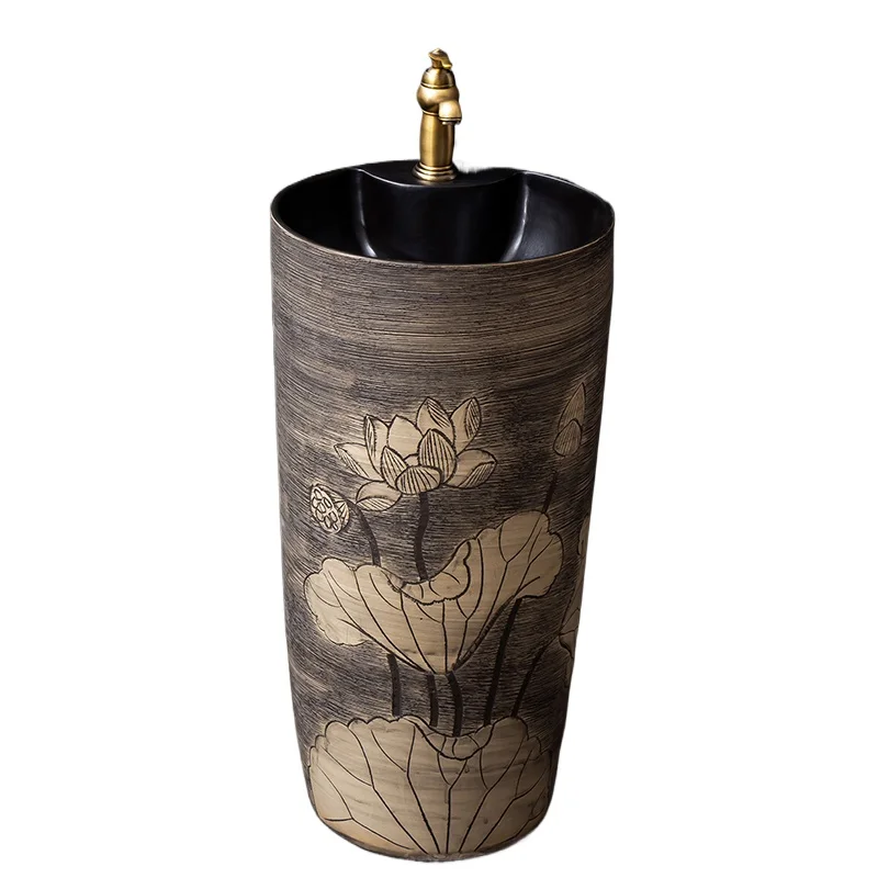 

Household Balcony Pillar Washbasin Ceramic Integrated Pillar Basin Hotel Garden Washbasin