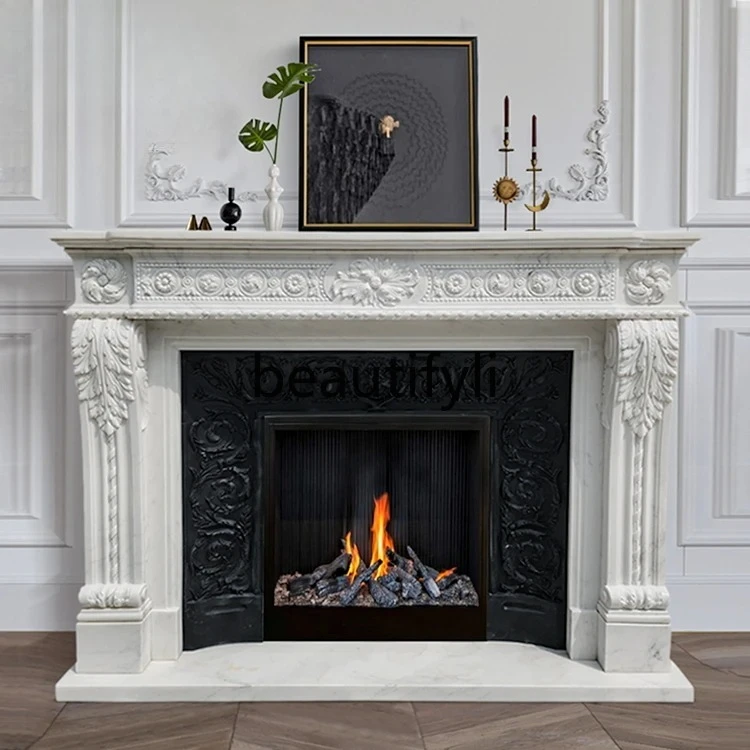 

French fireplace marble mantel retro living room TV background wall decoration customization