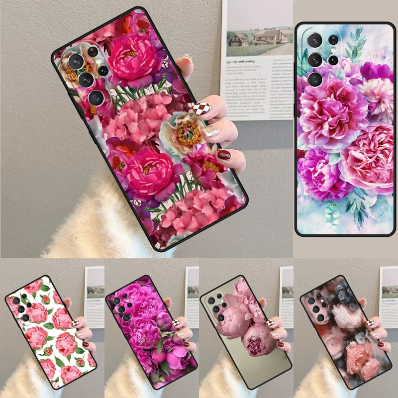 Cover For Samsung S24 Ultra S21 S22 S10E Note 20 Plus FE S23 Vintage Botanical Blush Peony Flowers Botanical Garden Phone case