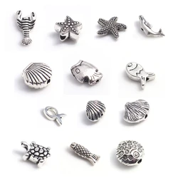 100PCs Doreen Box Ocean Jewelry Beads Zinc Alloy Silver Color Shell Star Fish Turtle Animal For DIY Jewelry Making Accessories