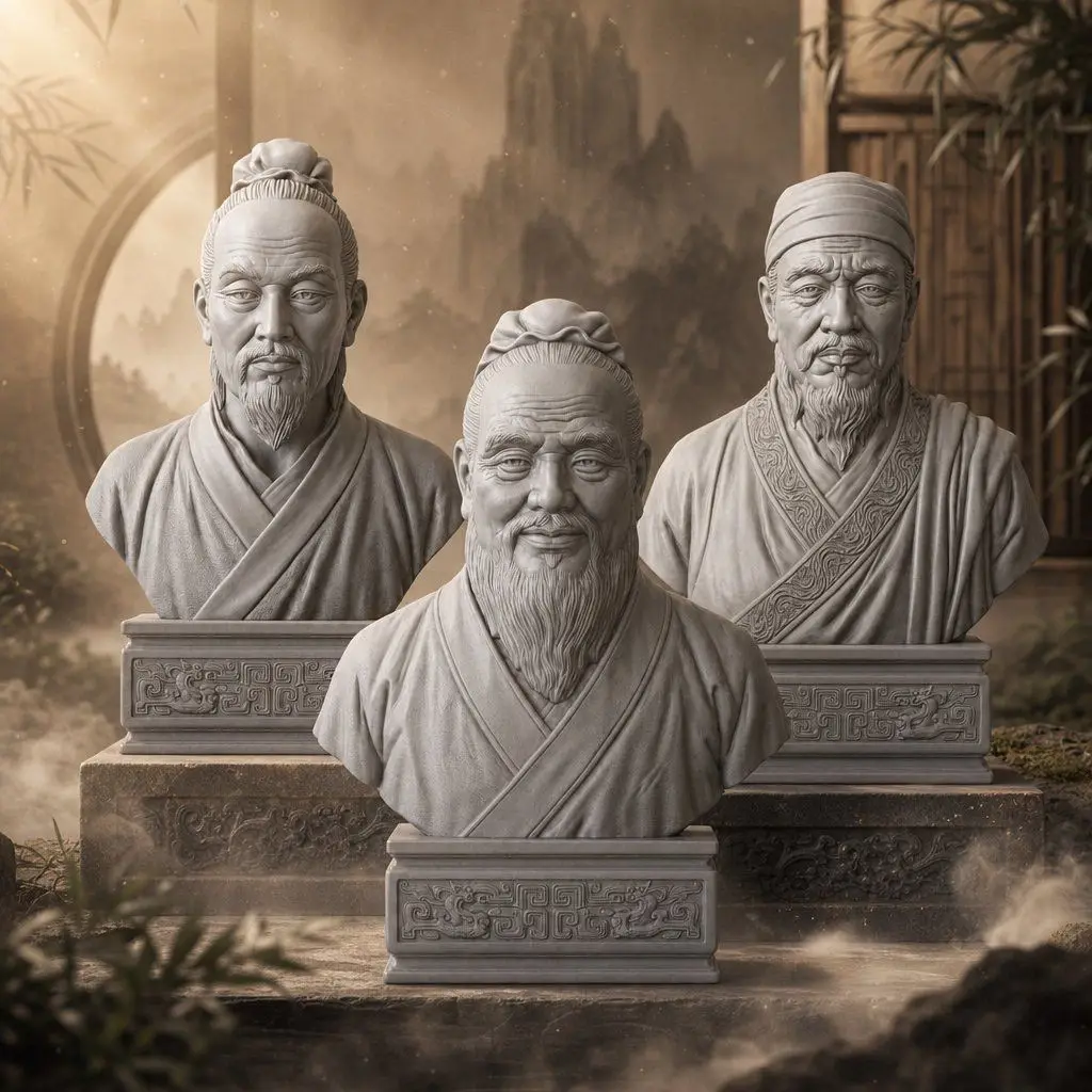 Ancient Confucian Sage Bust Statue Model Confucius Mencius Xunzi Unpainted 3D Print DIY Sculpture 12cm