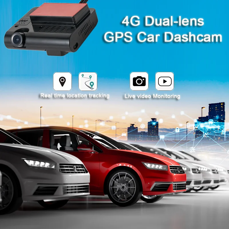 Dashcam 4G Dual-Lens Front Inside Dash Cam, Câmera de vídeo DVR para carro, Rastreamento GPS baseado em cartão SIM