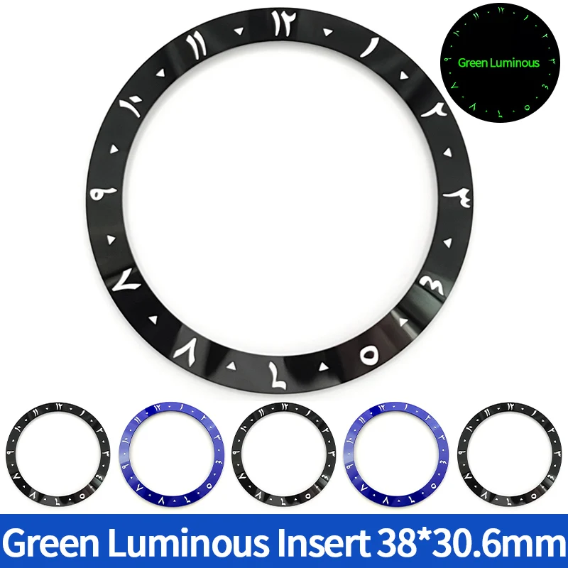 Luminous Ceramic Insert 38*30.6mm Arabic Alphanumeric Sloped Bezel Inserts Ring Fits SKX Crystal 31.5*30.5mm MOD Watch Parts