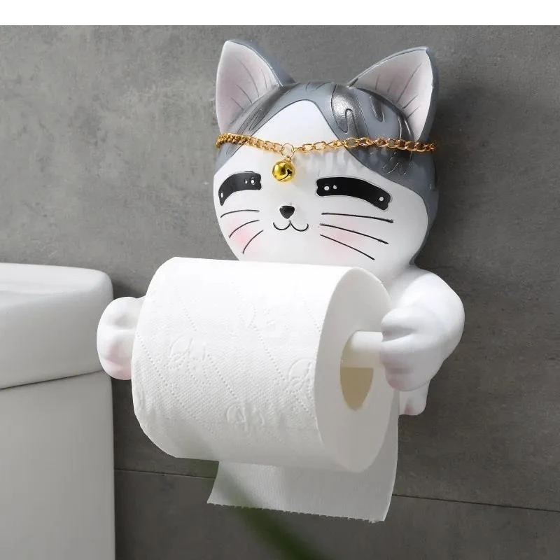 Piggy Roll Holders Resin Simple Style Paper Towel Dispenser Toilet Bathroom Shelf Holder Hook  Punch -free Decoration