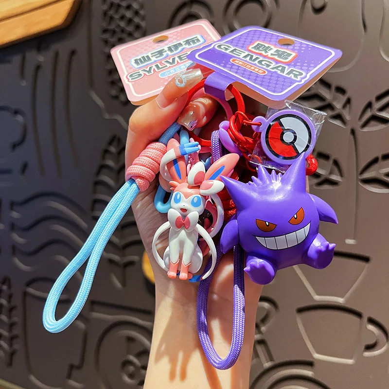 Genuino Pokemon Portachiavi Pikachu Gengar Sylveon Sprigatito Quaxly Fuecoco Anime Action Figure Giocattolo Portachiavi Fragranza Ciondolo Regalo