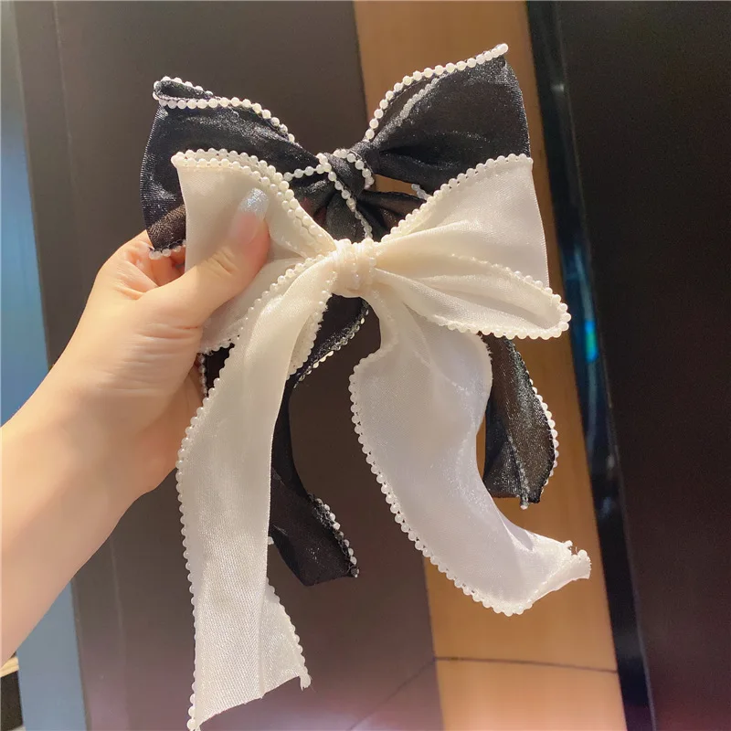 1pc, Ribbon Webbing Gift Decoration Hair Accessories Pearl-rimmed Bow Hairpin Pinchcock Issuing Hair Decor