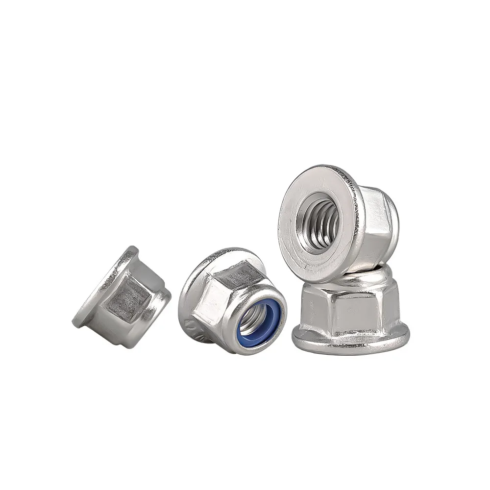 DIN6926 304/316 Stainless Steel Hex Nylon Flange Lock Nuts M4 M5 M6 M8 M10 Nylon Insert Self-locking Nut