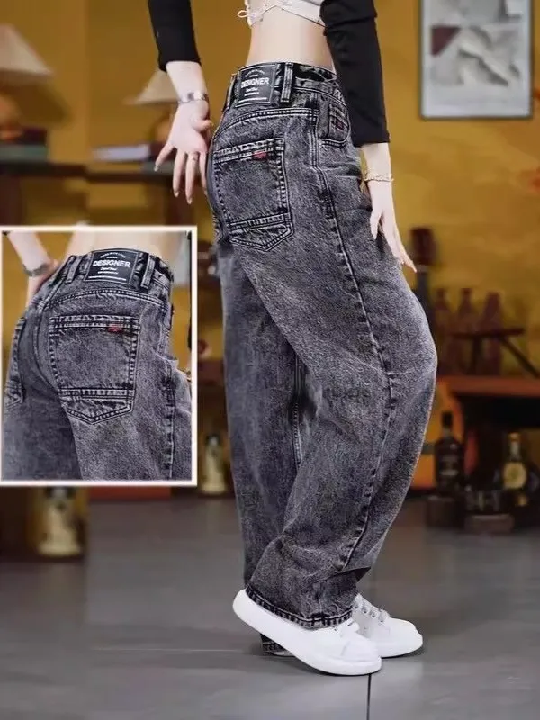 

High-End Spring Autumn Snowflake Denim Pants Men's Loose Wide Leg Casual Trousers Versatile Cool Urban Faion Jeans
