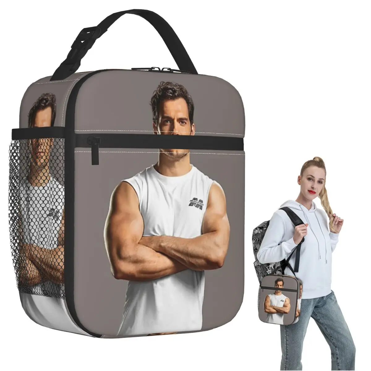 

Henry Cavill Insulated Lunch Bag for Women Kids Portable Food Boxes Thermal Lunch Box Tote