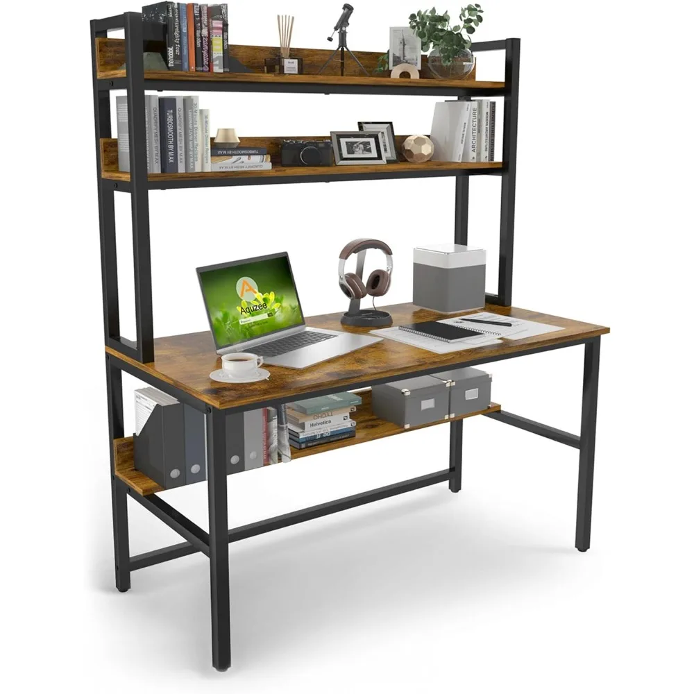 

Computer Desk ,47“W x 23.6" D Desk with Shelves,Home Office Desk with Bookshelf, Metal Legs Study Table with Upper Storage Shelf