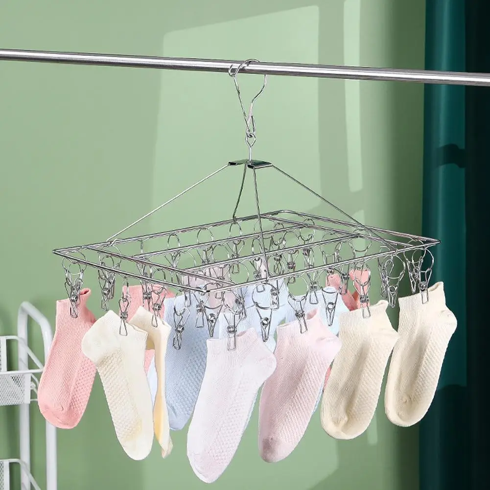 Stainless Steel Windproof 30 Clips Clothespin Laundry Towel Bra Hook Clothes Rack Peg Drying Sock Clothesline Drye Airer Ha S1U3