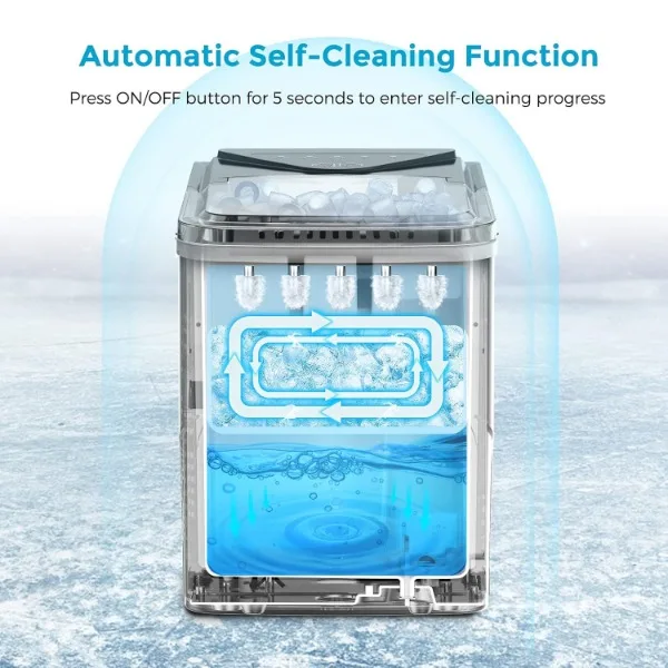 Ice Makers Countertop, Self-Cleaning Function, Portable Electric Ice Cube Maker Machine, 9 Pellet Ice Ready in 6 Mins