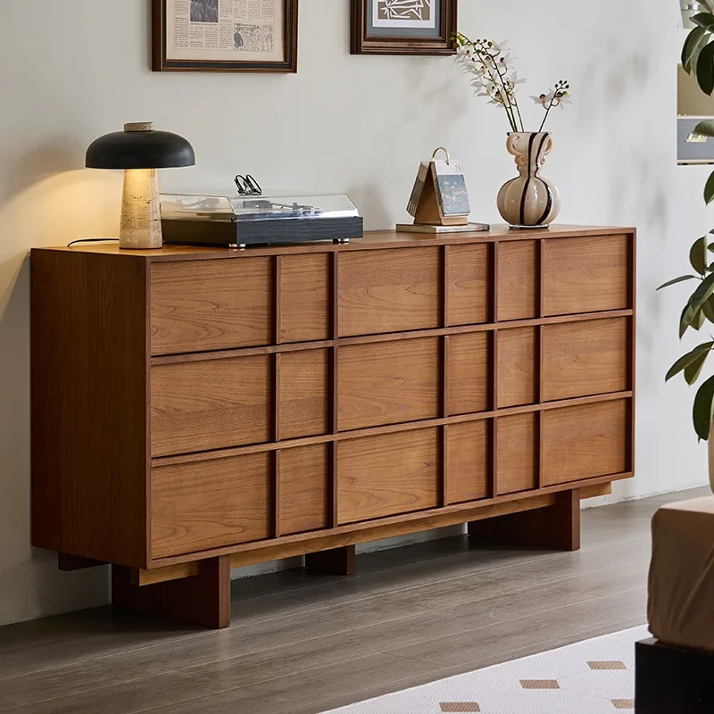 Medieval teak solid wood bone line nine chest cabinets retro living room bedroom storage chest of drawers six chestcabinets