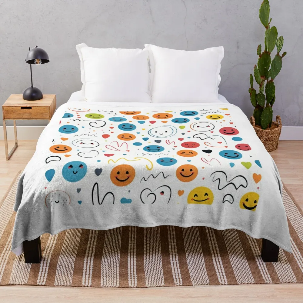 

Smiling faces with hearts pattern Throw Blanket Decoratives Weighted Blankets