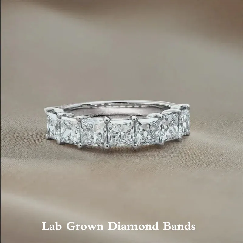 

7-местная огранка принцессы 0,42Ctw-2,1Ctw DEF/VS VVS, выращенная в лаборатории бриллиантовая лента, 14-золотое кольцо на годовщину вечности, штабелируемое кольцо