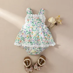 Girls Baby Summer Sleeveless Printing Floral  European and American style For Vacation Wear