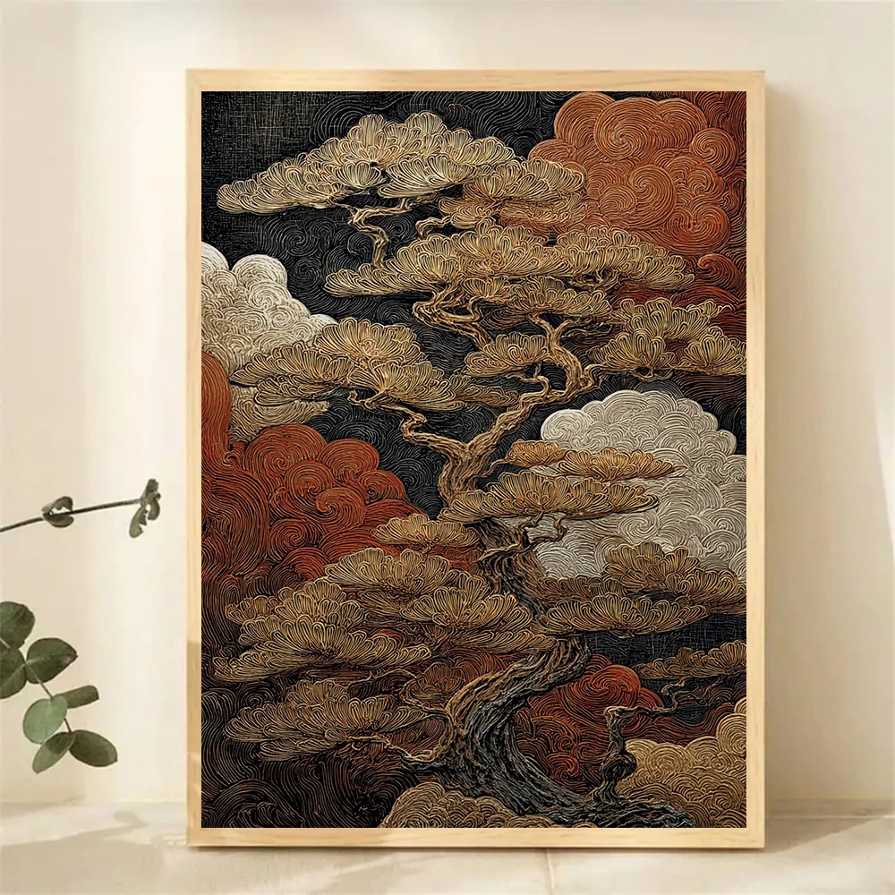 Japanese Pine Wall Decoration Zen Garden Minimalist Landscape Canvas Painting Wall Art Poster Picture Home Decor Mural Cuadros