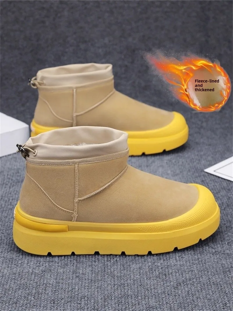 

Men's Winter Thickened Fleece Lined Snow Boots Mid-Calf Fur Integrated Waterproof Cold Resistant down Booties for -40 Degrees