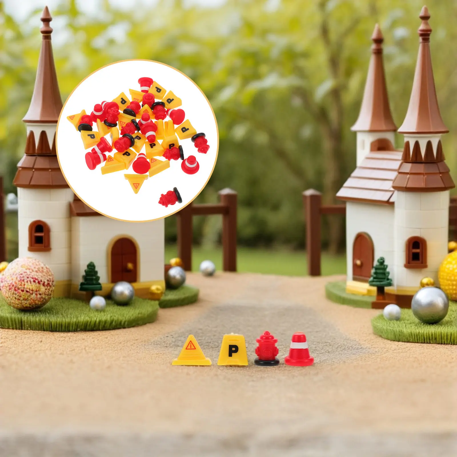 40Pcs Micro Landscape Mini Road Signs Set Miniature Traffic Cones Safety Barriers for Garden Decoration Pretend Play Accessories