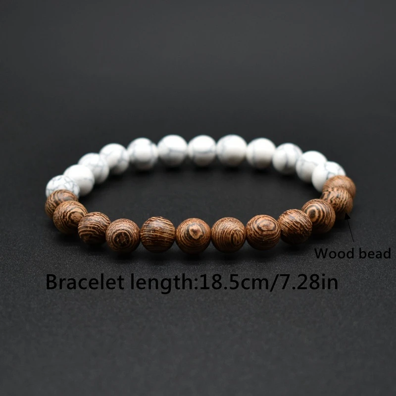 Hot Men Bracelet Wooden Bead Turquoise Contrast Color Couple Elastic Bracelet Matte Bead Casual Handmade Bead Bracelet