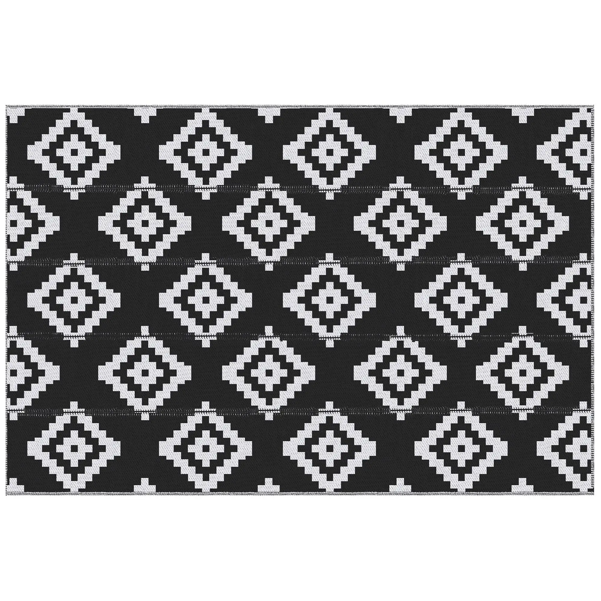 Tapis d'extérieur réversible 2 motifs 2,74x1,82 m PP Haute Densité 310g/m² Noir Blanc pour Terrasse Balcon Jardin