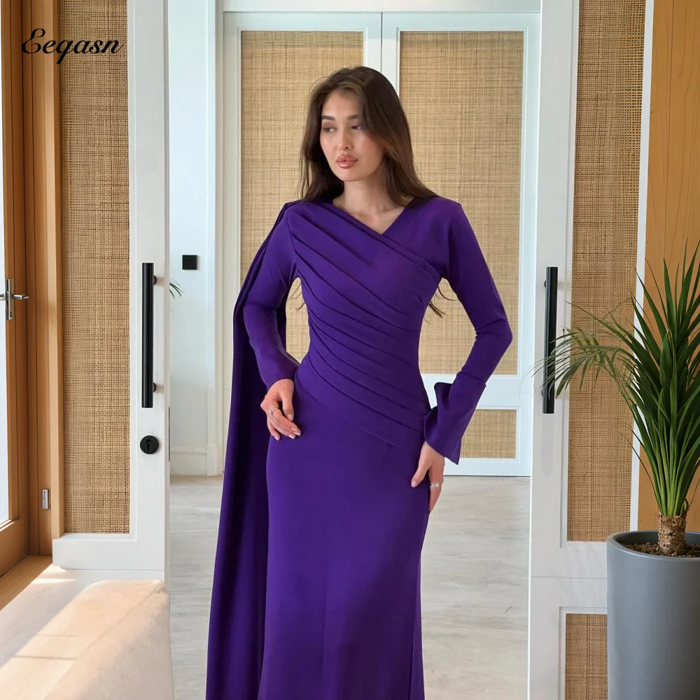 

Elegant Mermaid Evening Dresses Long Sleeve 2025 Purple Formal Party Gowns for Women Saudi Arabic Prom Gown Customized