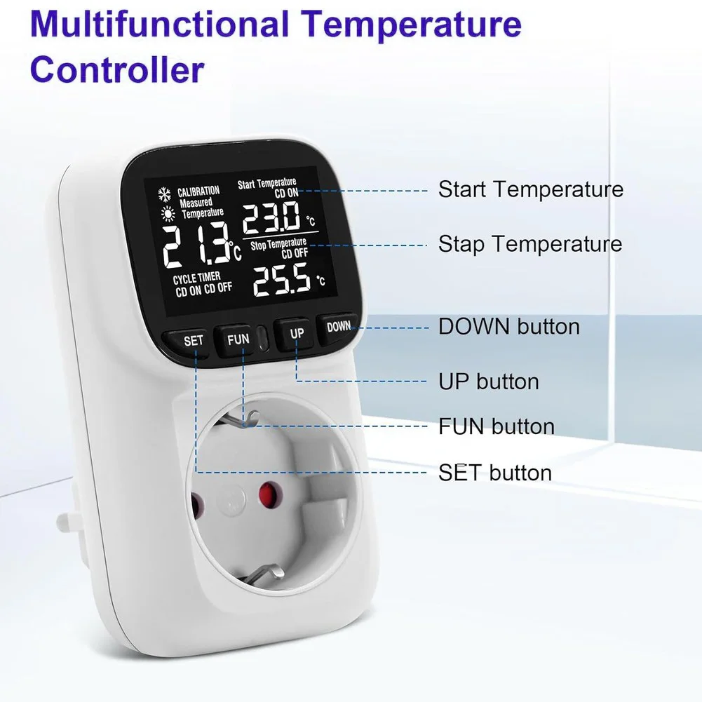 For EU Outlets 16A 230V Relay Temp Controller Home Aquarium Control Reliable Temperature Measurement Tool Digital Thermostat