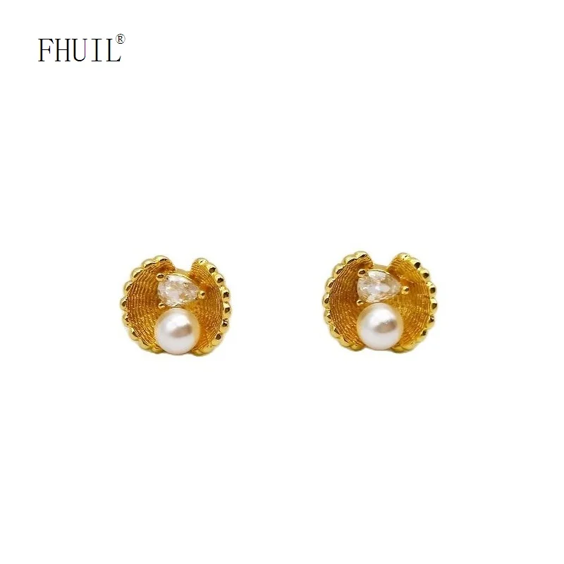 

2023 Trend New Shell Pearl Stud Earrings For Women Gold Plated Luxury Zircon Ear Piercing Fashion Jewelry Gift Wedding