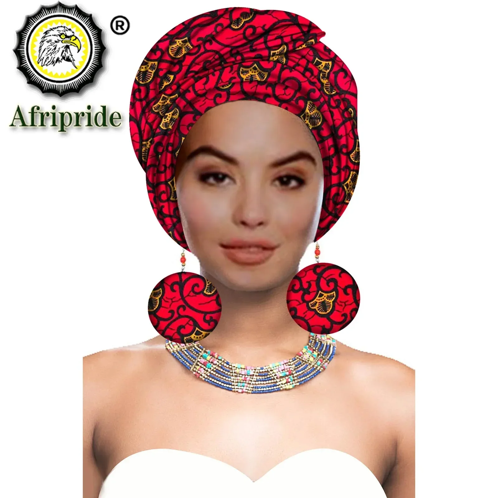 African Turbans African Headwraps for Woman African Headscarf Nigerian Headtie with Matching Earring Dashiki Ankara Wax S20H004