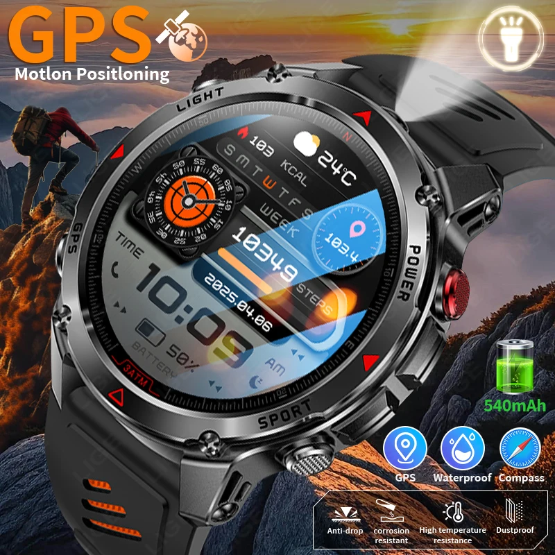 

LIGE GPS Smart Watch IP68 Waterproof IPS Screen MULTI-BAND GNSS Compass Altimeter LED Flashlight Outdoor Sports Smartwatch Men