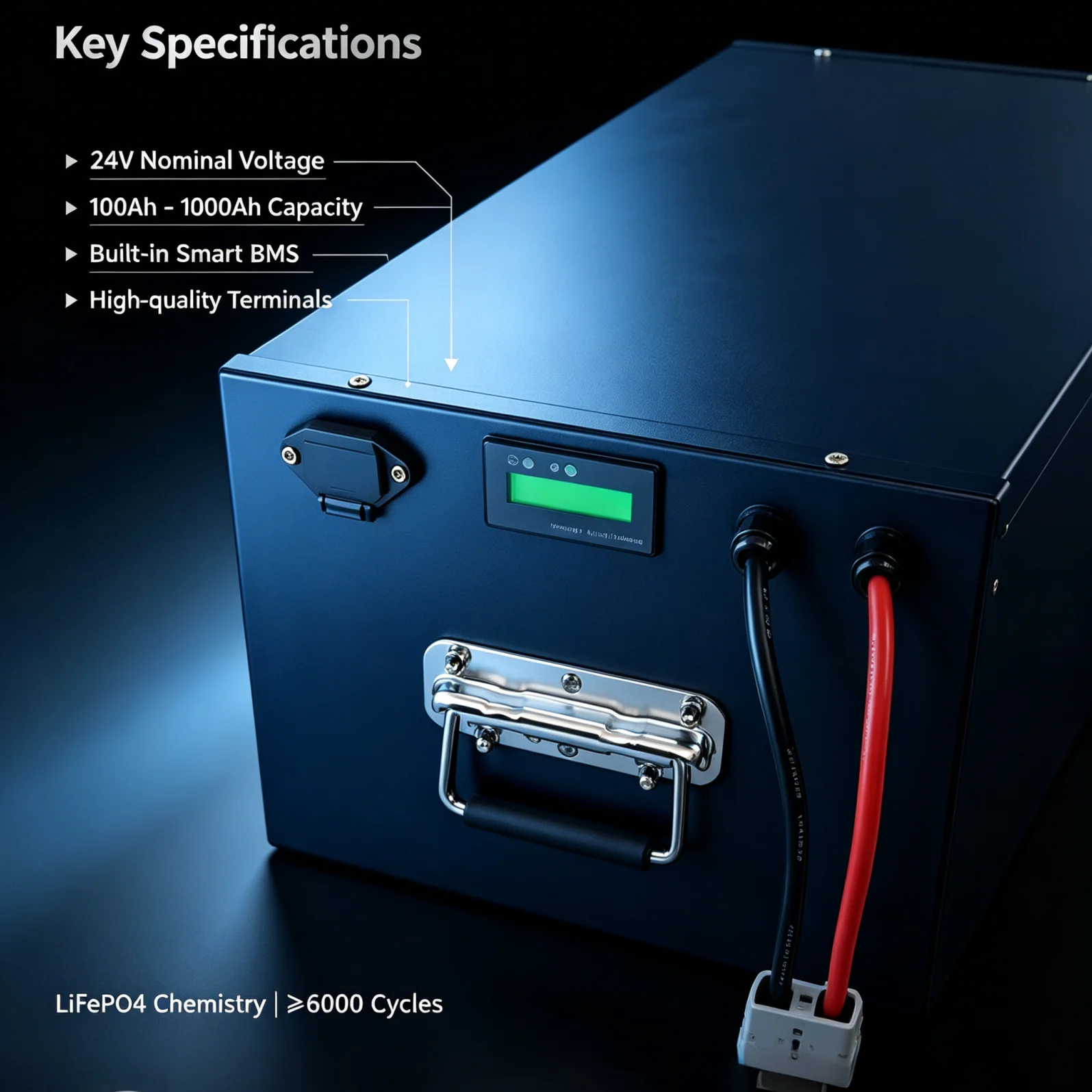 24V 100Ah LiFePO4 Lithium Battery, 6000 Cycles Deep Cycle Rechargeable with BMS for Solar RV Marine UPS Off-Grid