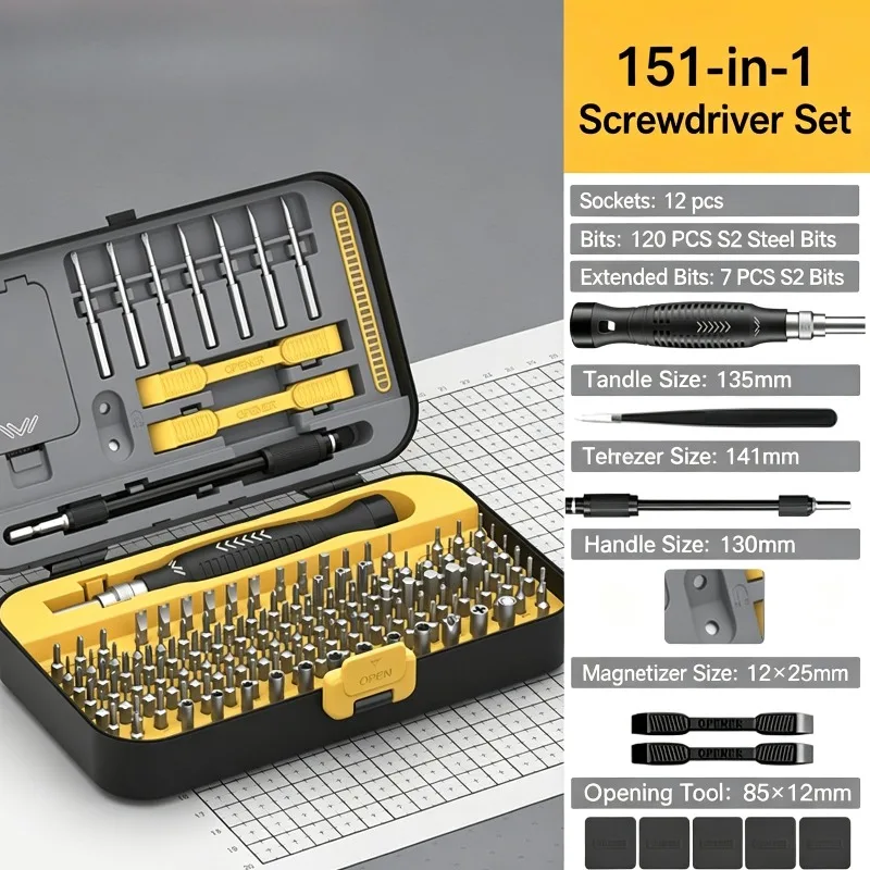 151 in 1 Multi-functional S2 Steel Screwdriver Set Laptop Disassembly Repair Screwdriver Bit Kit for Electronic Maintenance