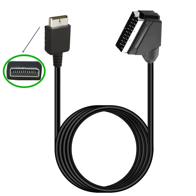 1.8m PS2/PS3 SCART RGB Broom Head Cable, Game Console Connected to European/Japanese Standard Color Monitoring Cable