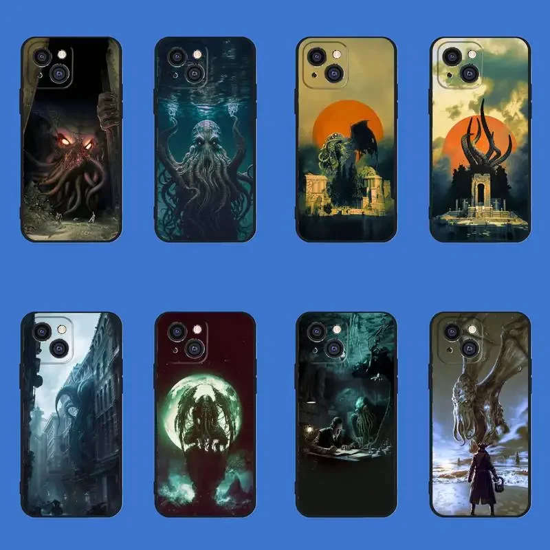 

Cthulhu Phone Case For iPhone 11 12 Mini 13 14 PRO XS MAX X XR 6 7 8 Plus Black Shell