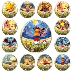 Pokemon Gold Coin Metal Set Pikachu Charizard Commemorative Anime Baby Pokemon Starry Sky Oil Painting Coin Commemorative Medal