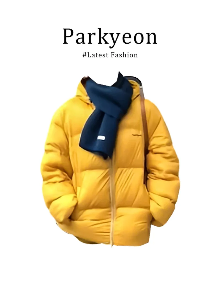 

Parkyeon Women's Thickened Short Bread Coat Yellow Hooded Cotton Jacket Warm Autumn Winter New Style Loose Fit Commute