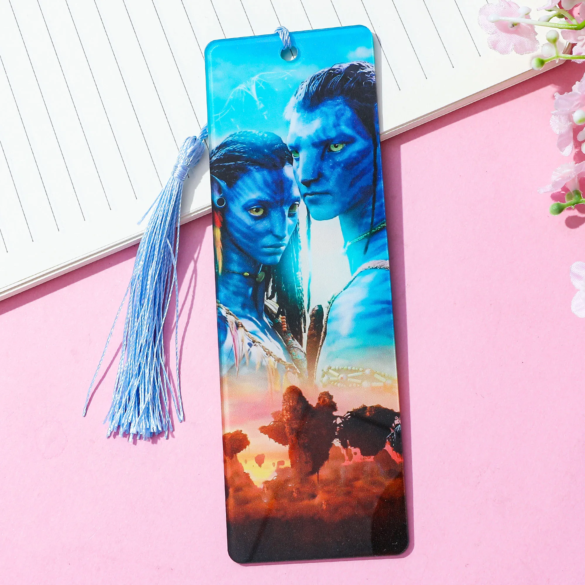 Marcapáginas acrílico de Avatar con marcador de página de borla azul delgada para ratones de biblioteca, fanáticos del libro, regalo coleccionable para amantes del anime