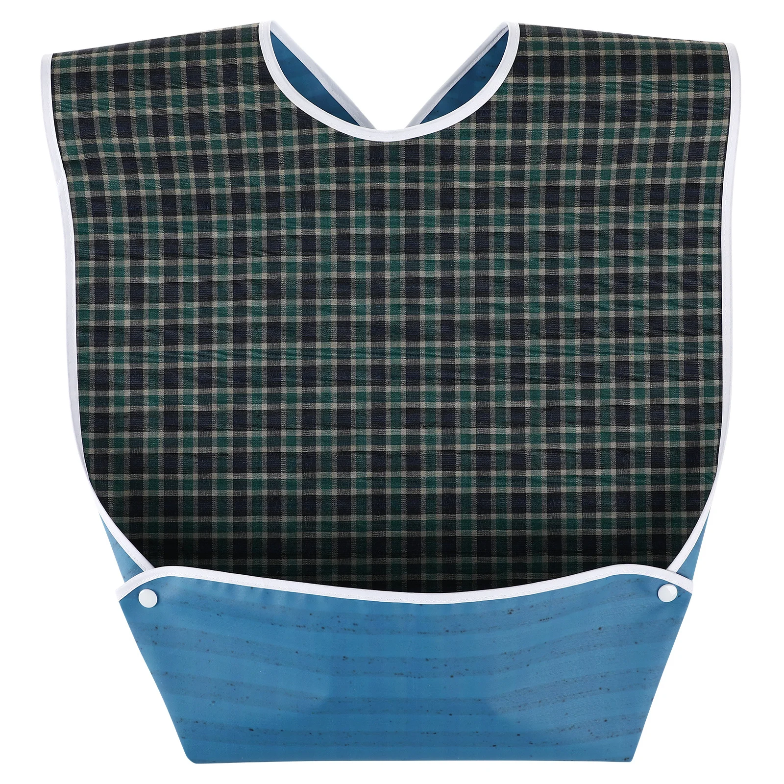 

Adult Bib Plaid Pattern Washable Snap Button Clothing Protector Suitable for Elderly Mealtime Meal Protection Bib