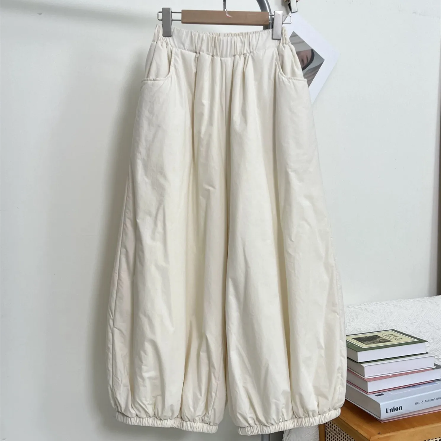 Pantalones tipo farol de pierna ancha con cintura elástica japonesa Sle, pantalones holgados de algodón de talla grande para mujer, pantalones cálidos y perezosos a la moda