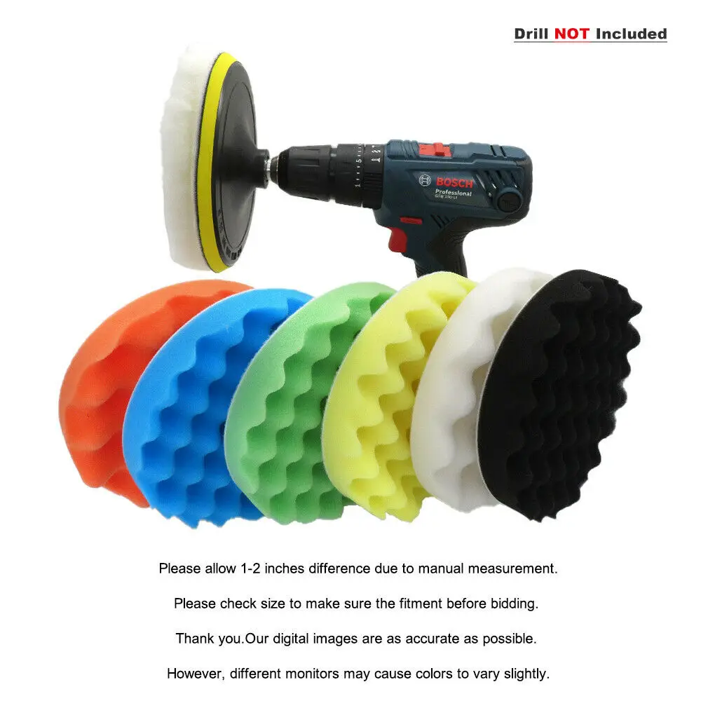 8Pcs 7 "นิ้ว180Mm รถ Buffing Pads ชุดทำความสะอาดฟองน้ำขัดอะแดปเตอร์เจาะบัฟเฟอร์ Polisher ผสมและแว็กซ์