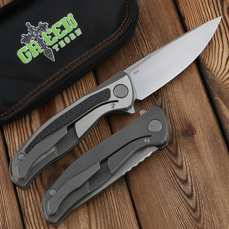 Imagem -03 - Green Plum F95nl Bearing Folding Knife Vg10 Blade Fibra de Carbono Tc4 Titanium Alloy Handle Outdoor Camping Portable Edc Tools