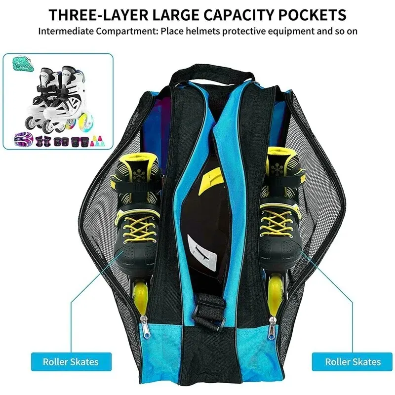 Borsa per pattini a rotelle portatile borsa per pattinaggio su ghiaccio borsa per pattini in linea per bambini traspirante di grande capacità borsa