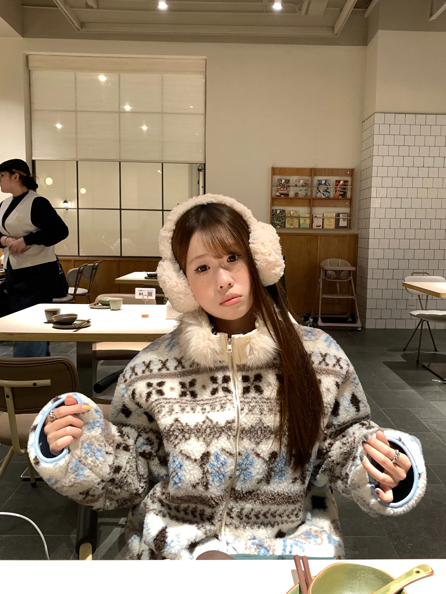 

Женское зимнее пальто Pepe Home с меховым воротником Fair Isle, утепленное, свободного кроя, с длинными рукавами, на молнии, в корейском стиле