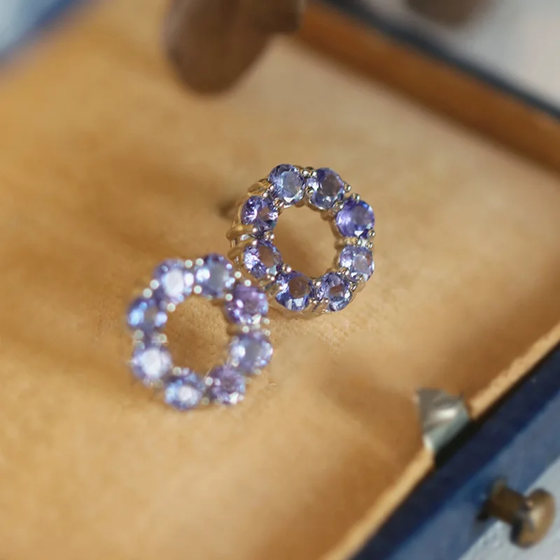 Tanzanite zircon 925 sterling silver stud earrings 2025 original new donut women frenchhigh luxury high-end earrings wholesale