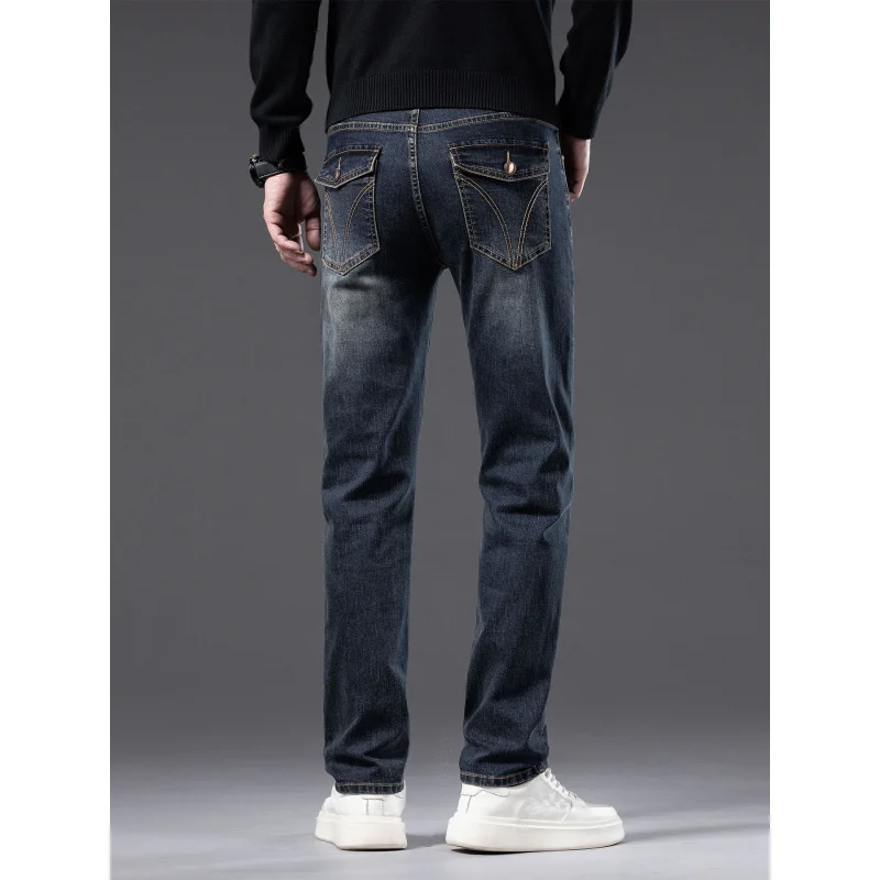 

Осень-зима, толстые мужские джинсы среднего возраста, эластичные тонкие прямые универсальные деловые брюки с клапаном и карманами в стиле ретро